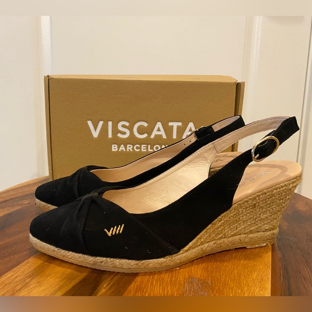 Viscata Sacadira Slingback Espadrille Black Suede 38, 7 New in Box